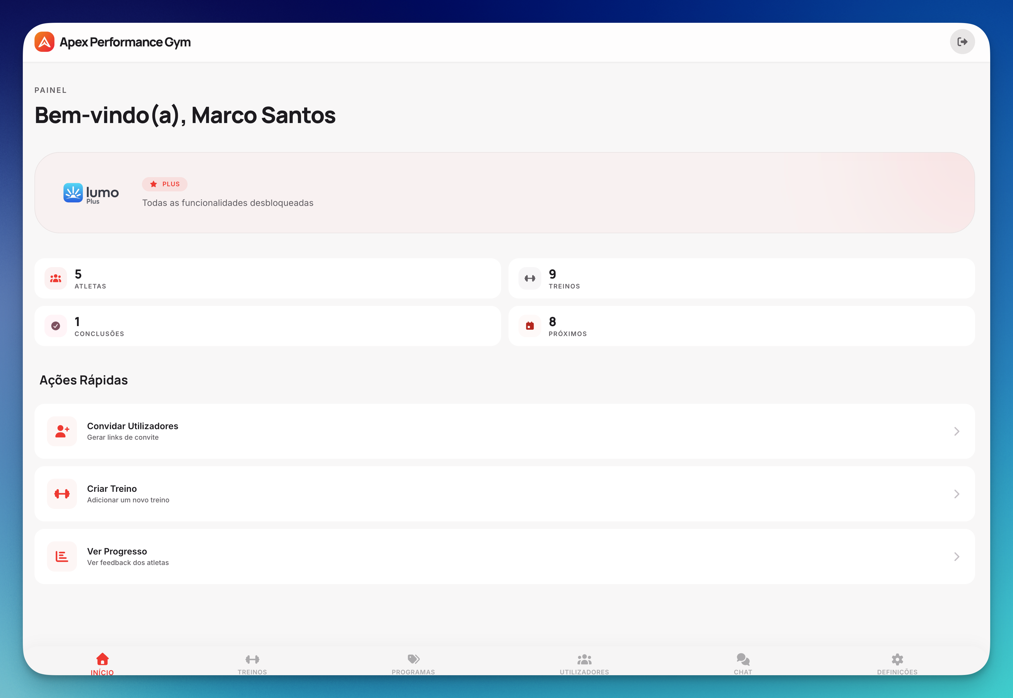 Dashboard do Treinador