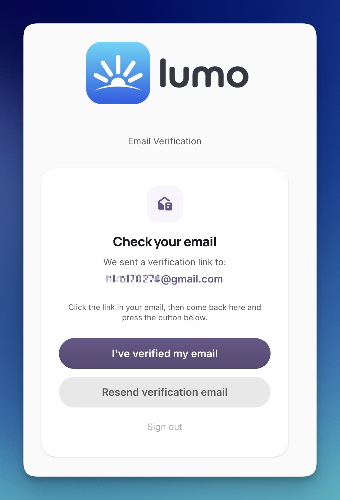 Email verification screen