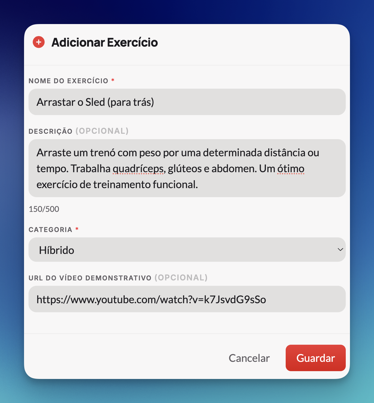 Criar Exerc&iacute;cio
