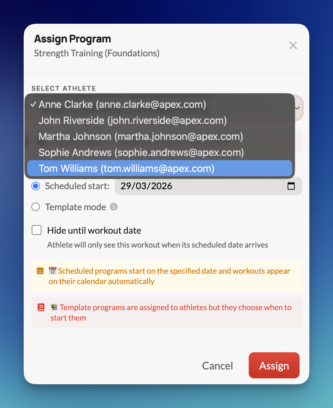 Assign from program view