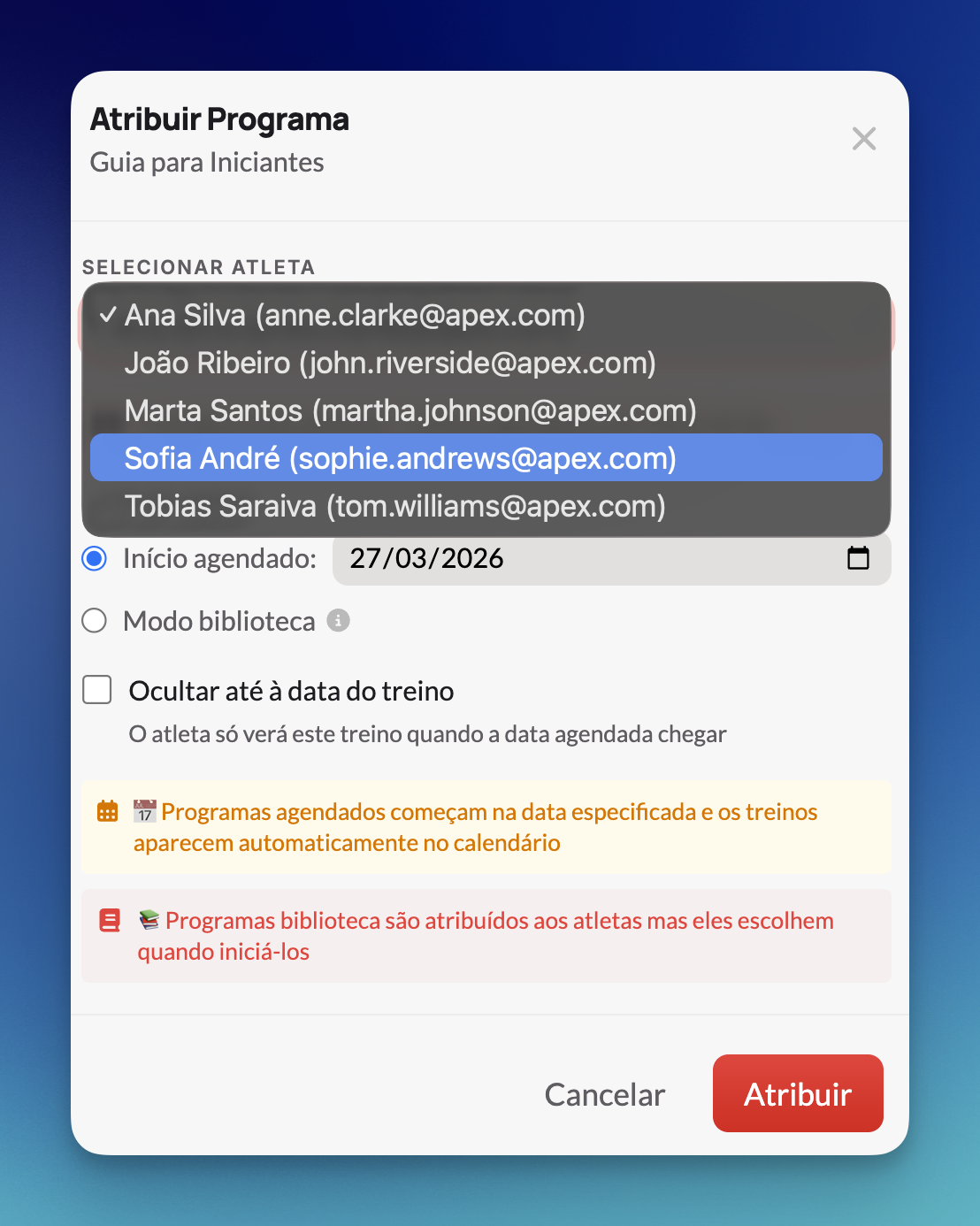 Atribuir Programa - Vista Programa