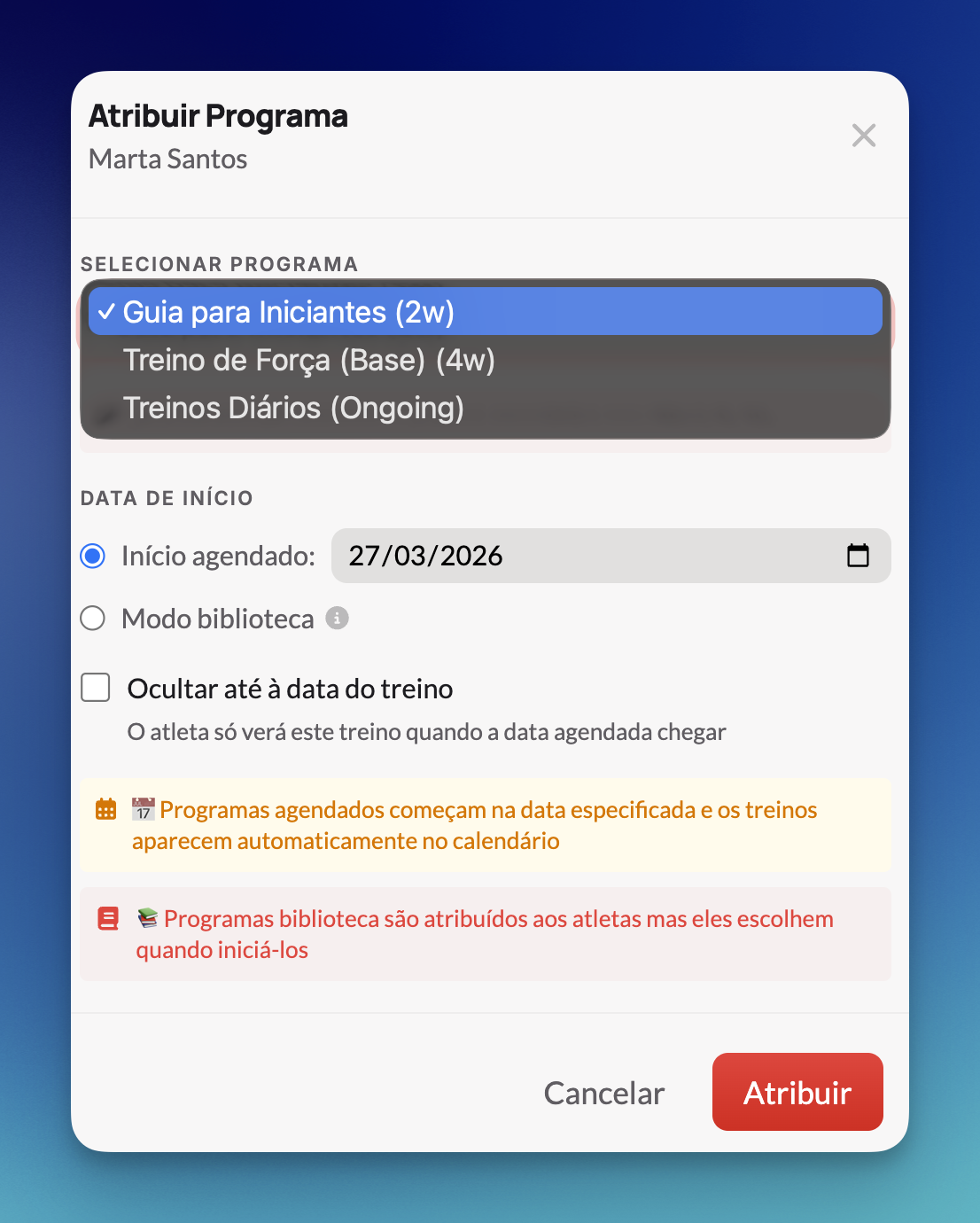 Atribuir Programa - Vista Utilizador