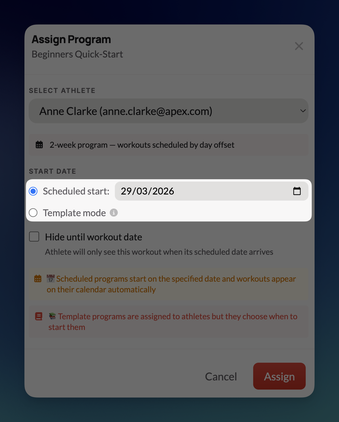 Scheduled start assignment