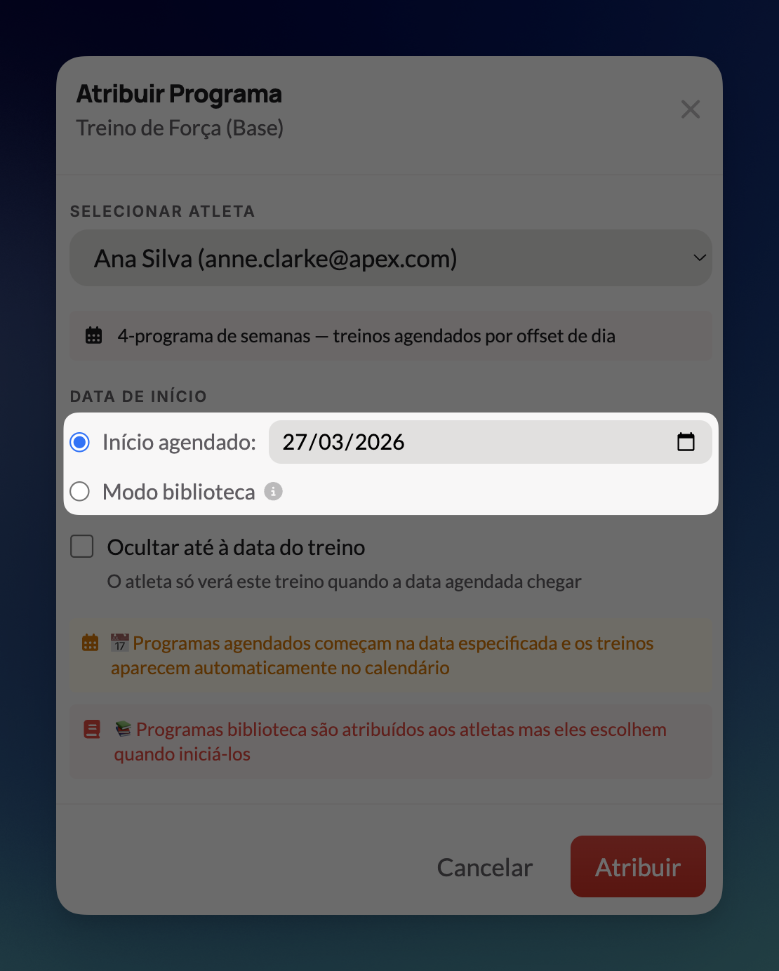 Início Agendado do Programa