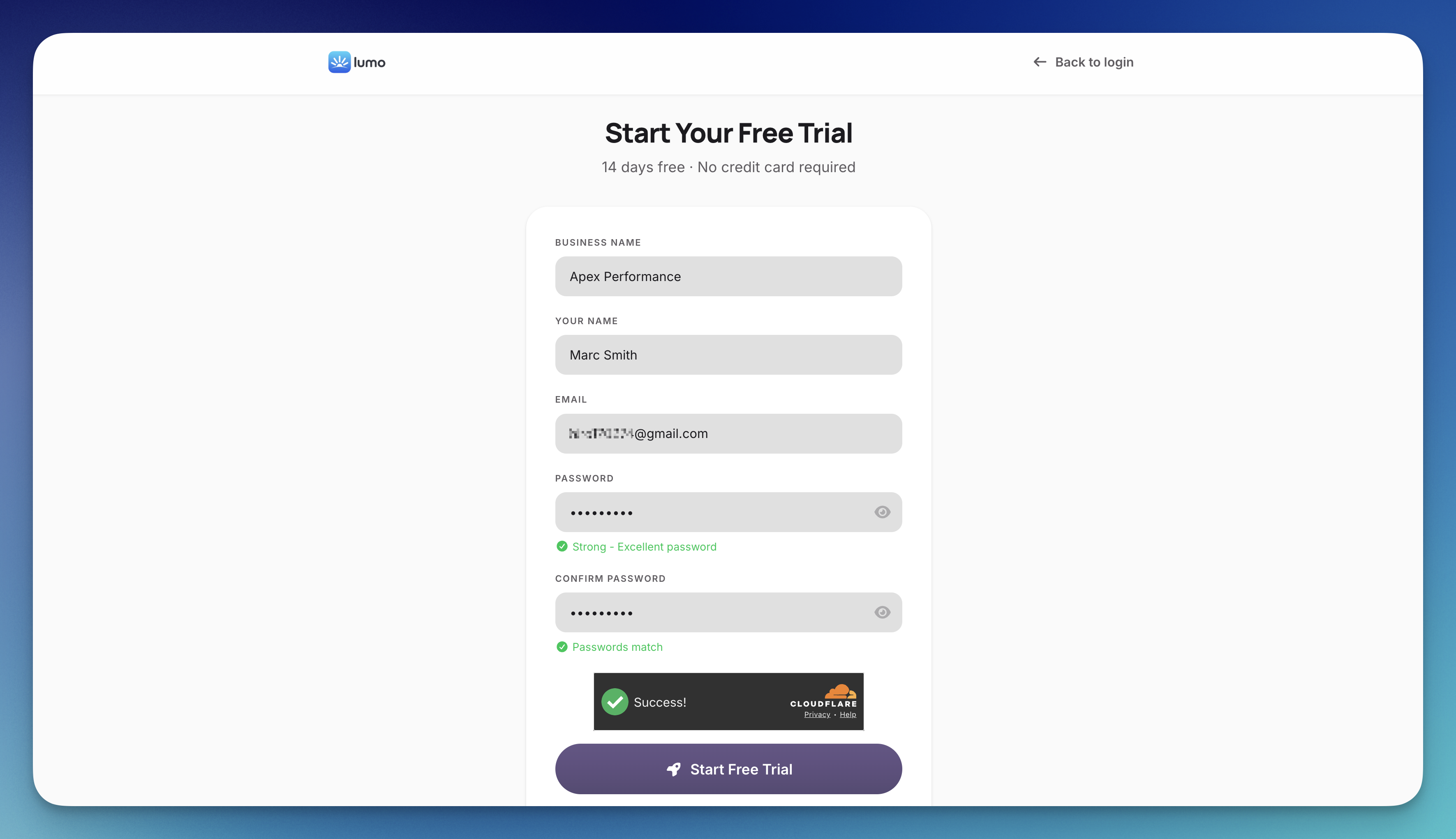 Lumo registration form