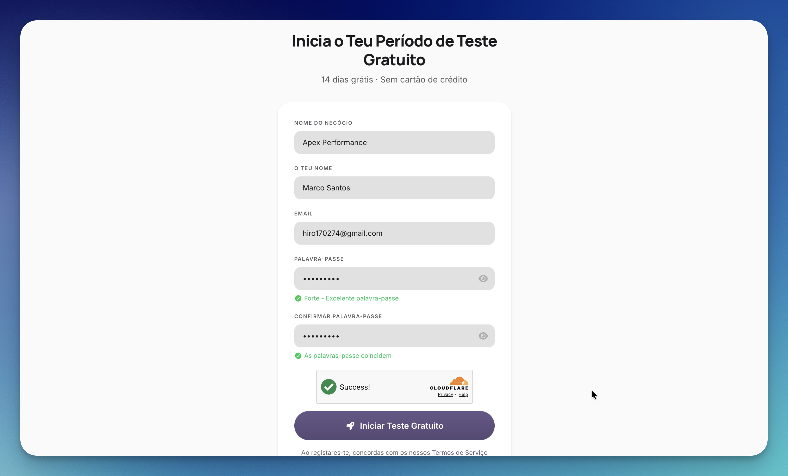 Formul&aacute;rio de Registo